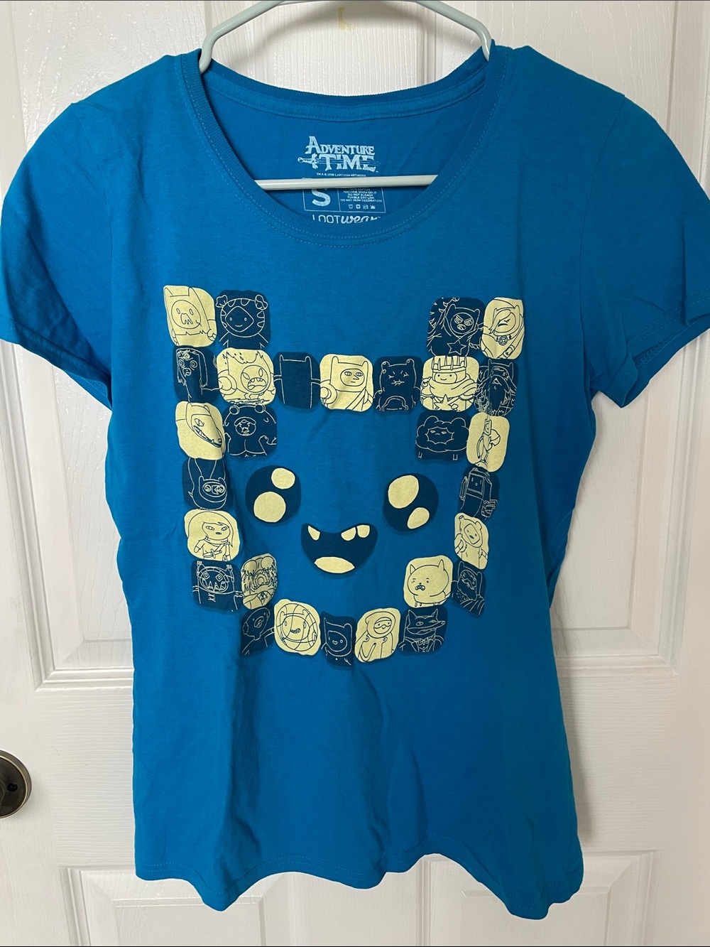 Adventure Time Blue Short Sleeve Tee with Yellow Character Block Design